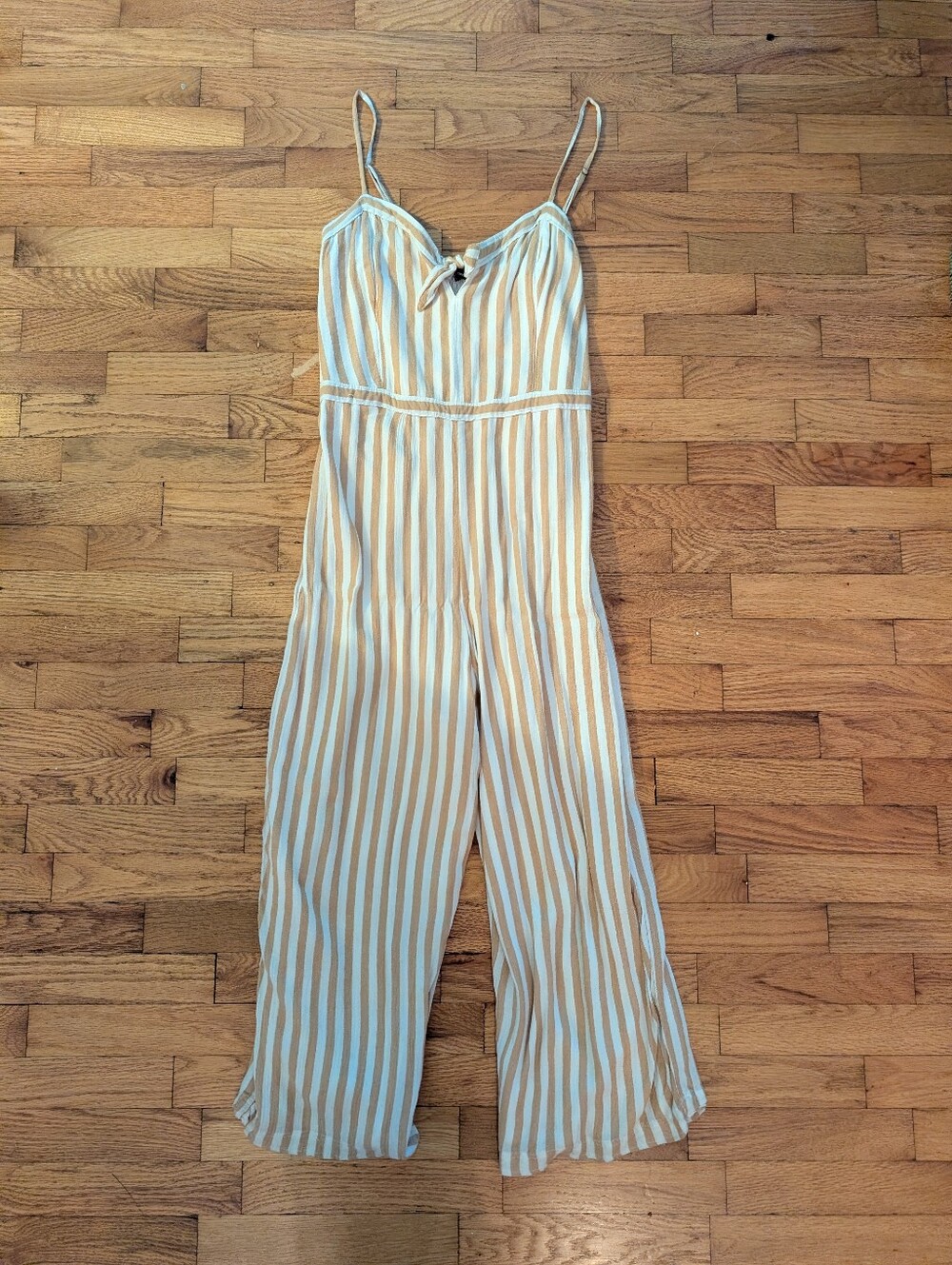 Abercrombie & Fitch Striped Linen Jumpsuit Large Cropped